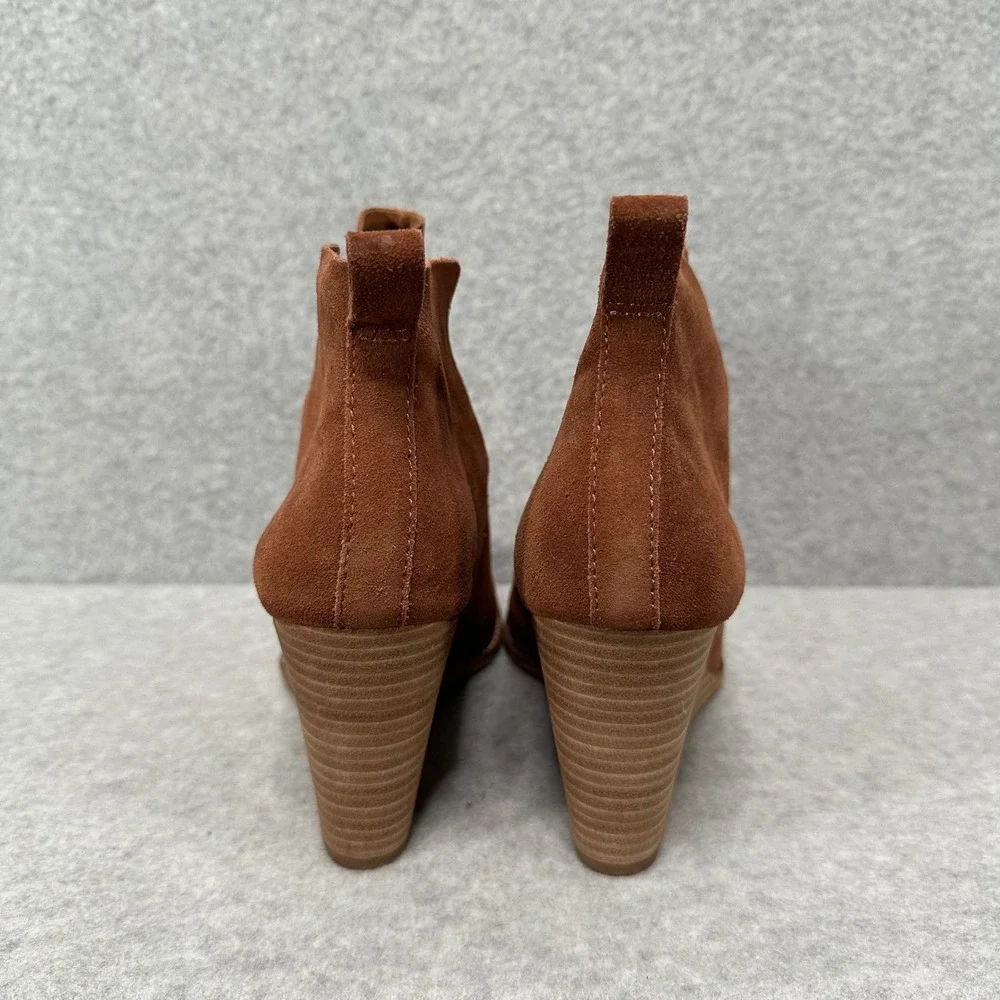 Lucky Brand Yoniana Womens 9.5 Brown Suede Wedge Ankle Booties LK-YONIANA Cognac